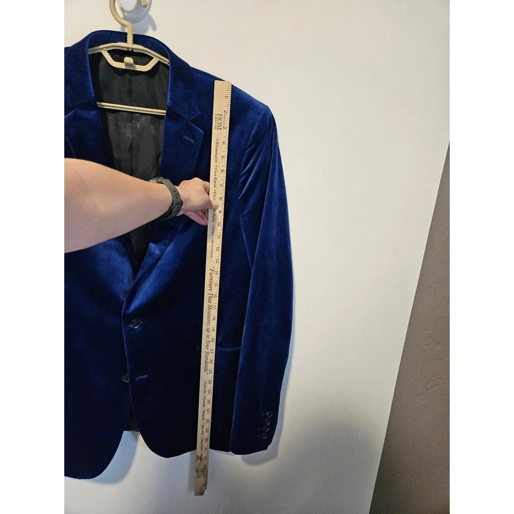 Royal Blue Velvet Blazer 44L Two Button Sport Coat Jacket Event Formal Holiday